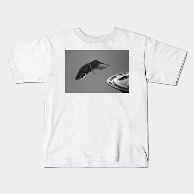 Hummingbird at Feeder Black and White 1 or 3 Kids T-Shirt by ButterflyInTheAttic